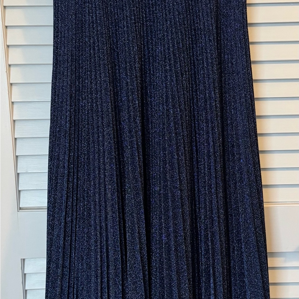 Elegant Navy Blue Pleated dress evening gown gala wedding